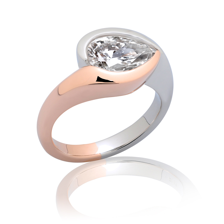 Platinum and rose gold diamond bypass engagement ring Hand made 