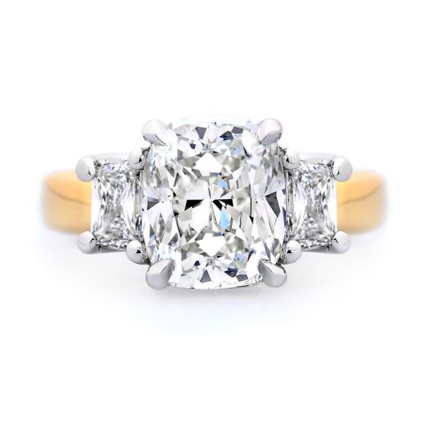 Custom Yellow Gold Cushion Cut Diamond Engagement Ring
