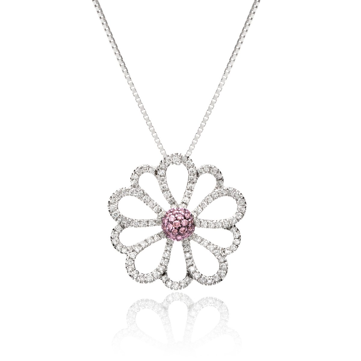 Pink Sapphire and Diamond Flower Pendant | JM Edwards Jewelry