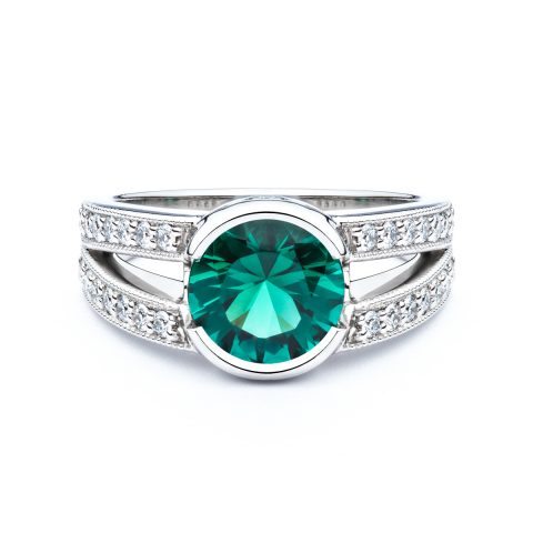 110-10069 Custom Platinum Green Tourmaline and Diamond Ring