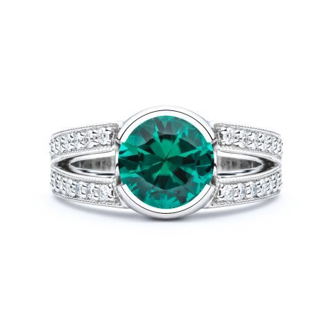 110-10069b Custom Platinum Green Tourmaline and Diamond Ring