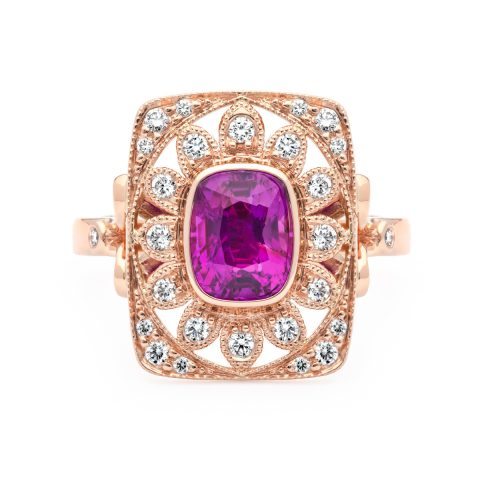210-10070 Rose Gold Pink Sapphire and Diamond Custom Ring