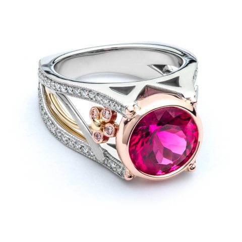 211-10610 Custom Pink Tourmaline and Diamond Ring