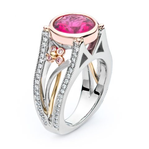211-10610b Custom Pink Tourmaline and Diamond Ring - Raleigh NC