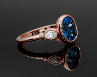 sapphire and diamond set in rose gold ring