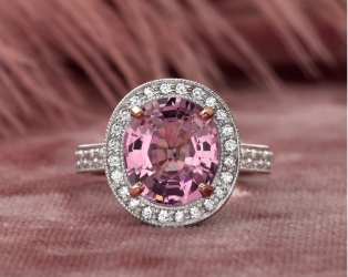pink stone in diamond white gold setting